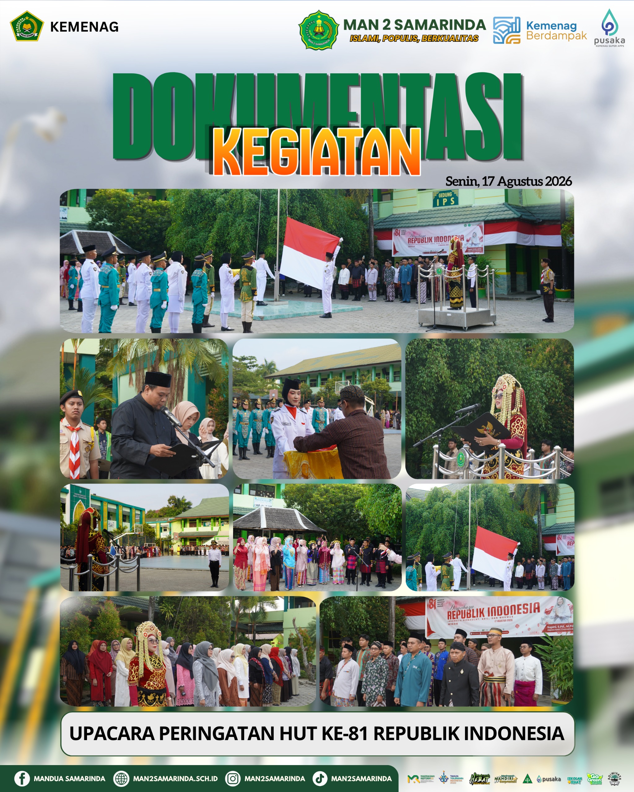Pakaian Adat dan Angklung Warnai Upacara HUT ke-81 RI di MAN 2 Samarinda